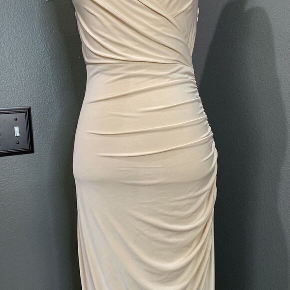 ASOS AX Paris Maxi Dress Maxi Length Ruched Creamy Nude color - Picture 5 of 16